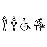Označení dveří WC + vozíčkáři + přebalovací místnost